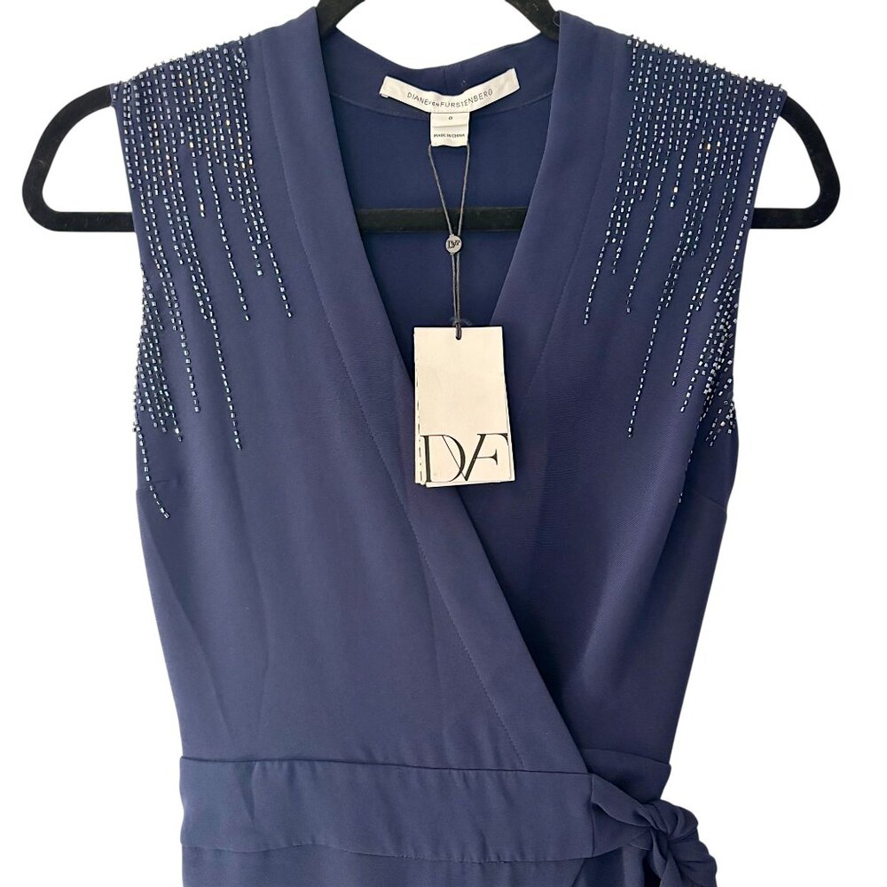 NWT Diane Von Furstenberg 0 ‘Margot’ Beaded Sleeveless Wide Leg Wrap Jumpsuit
